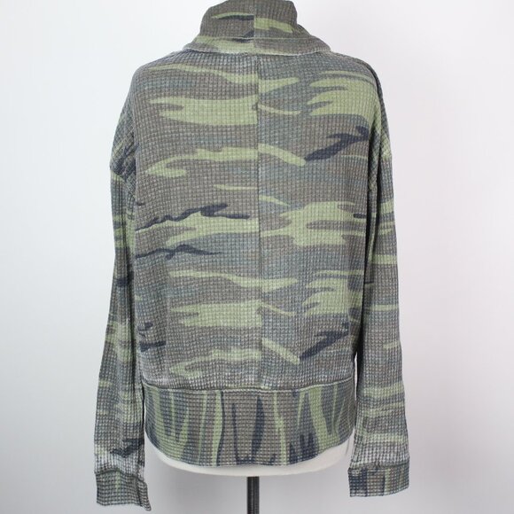 Altar'd State Womens Large Camo Waffle Knit Cowl Neck Sweatshirt Top - Picture 2 of 4